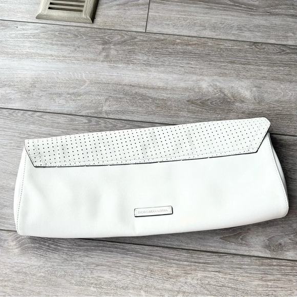 BCBGMAXAZRIA Metallic Laser Cut  Leather Criss Cross Flap Clutch Evening Handbag - Picture 7 of 16